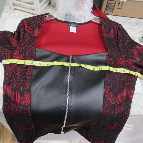 Venus Sexy Lace and Leather Party Top Red and Black.Size Medium - Picture 8 of 9
